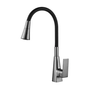 Смеситель для кухни с гибким изливом Shevanik S543T-3, оружейная сталь/черный