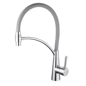 Смеситель для кухни с гибким изливом Shevanik S743-9, хром/серый