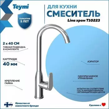 Смеситель для кухни Teymi Lina T10223 хром