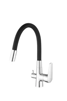 Смеситель для кухни ESKO Coral CL 03 B с гибким изливом и подключением к фильтру хром, черный