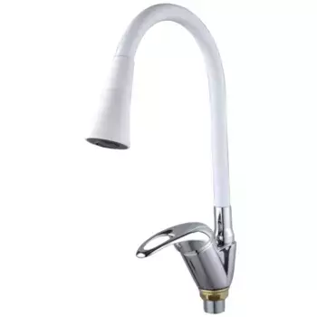 Смеситель для кухонной мойки Fashun A4403+A7356 с гибким изливом белый, хром