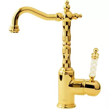 Смеситель для раковины Boheme Murano золото глянцевое с белой ручкой