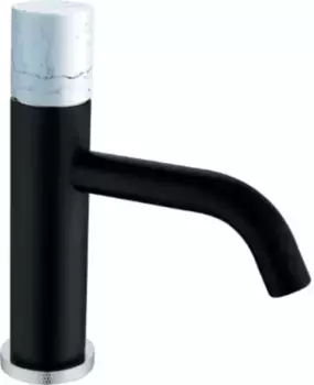Смеситель для раковины низкий Boheme Stick c ручкой белый мрамор, черный матовый