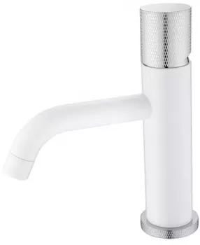 Смеситель для раковины низкий Boheme Stick c ручкой белый мрамор, белый матовый