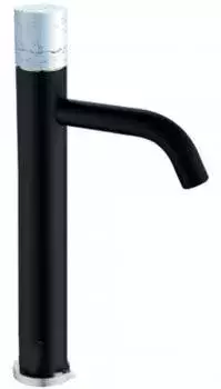 Смеситель для раковины высокий Boheme Stick c ручкой белый мрамор, черный матовый