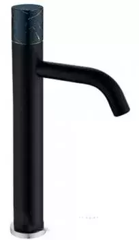 Смеситель для раковины высокий Boheme Stick c ручкой черный мрамор, черный матовый