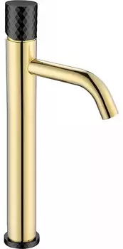 Смеситель для раковины высокий Boheme Stick c ручкой Diamond, золото глянцевое, черный