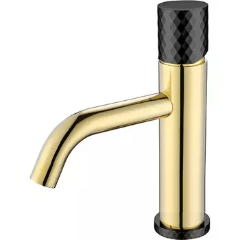 Смеситель для раковины низкий Boheme Stick c ручкой Diamond, золото матовое, черный