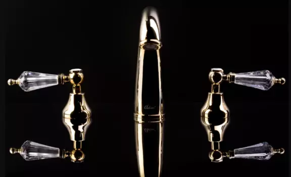 Смеситель для раковины Boheme Tradizionale золото с черными кристаллами Swarovski