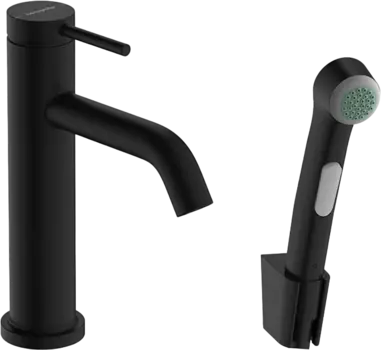Смеситель для раковины Hansgrohe Tecturis S 110 73211670 с гигиеническим душем, матовый черный