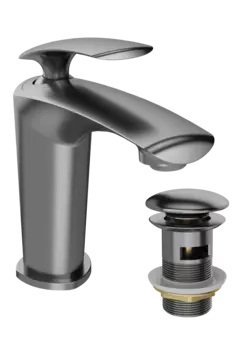 Смеситель для раковины STWORKI Гётеборг S03010GB + донный клапан SW-001GB вороненая сталь