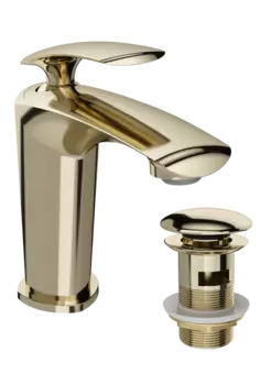 Смеситель для раковины STWORKI Гётеборг S03010GG + донный клапан SW-001GG глянцевое золото