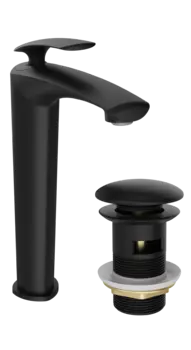 Смеситель для раковины STWORKI Гётеборг S03020BK + донный клапан SW-001BK черный матовый