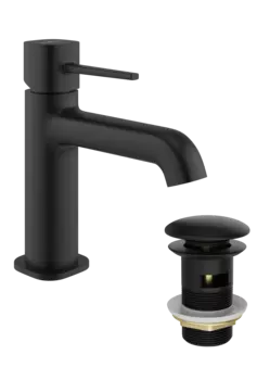 Смеситель для раковины STWORKI Эстерсунд S31010BK + донный клапан SW-001BK черный матовый