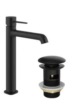 Смеситель для раковины STWORKI Эстерсунд S31020BK + донный клапан SW-001BK черный матовый