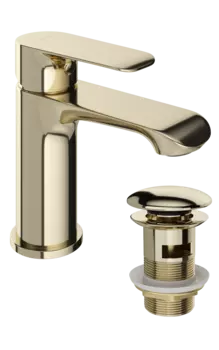 Смеситель для раковины STWORKI Копенгаген S42010GG + донный клапан SW-001GG глянцевое золото