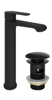 Смеситель для раковины STWORKI Копенгаген S42020BK + донный клапан SW-001BK черный матовый