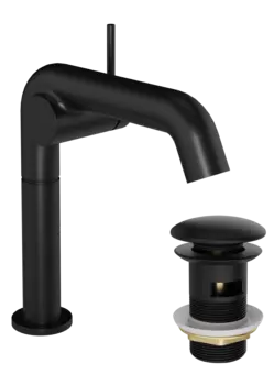 Смеситель для раковины STWORKI Лунд S25010BK + донный клапан SD-001BK матовый черный