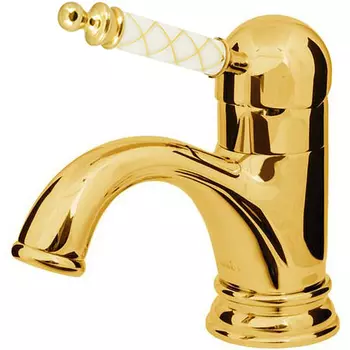 Смеситель для раковины низкий Boheme Murano золото глянцевое с белой ручкой