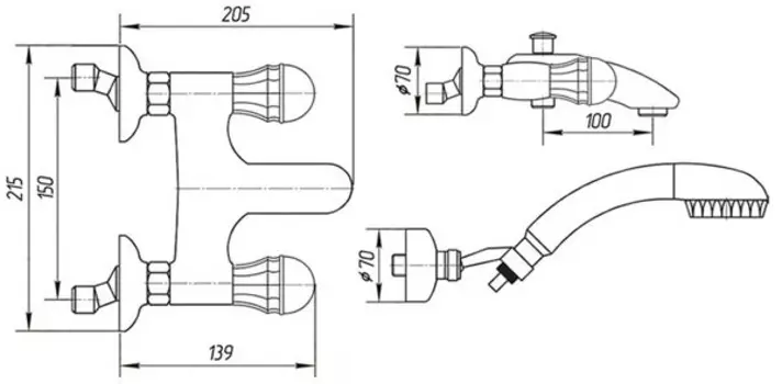 Смеситель для ванны Migliore Korona хром/золото (ML KRN-4702 CRDO)
