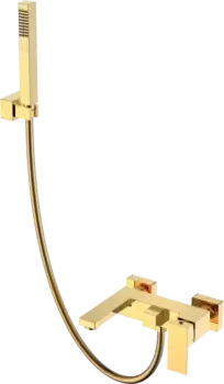 Смеситель для ванны с душем Boheme Qubic золото глянцевое