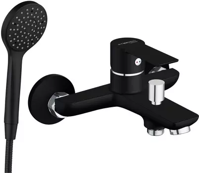 Смеситель для ванны с душем STWORKI by Damixa Хельсинки HFHS10030 черный, настенный, латунь, однорычажный, с душевым гарнитуром