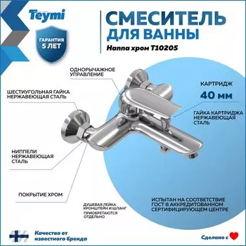 Смеситель для ванны с душем Teymi Hanna T10205 хром