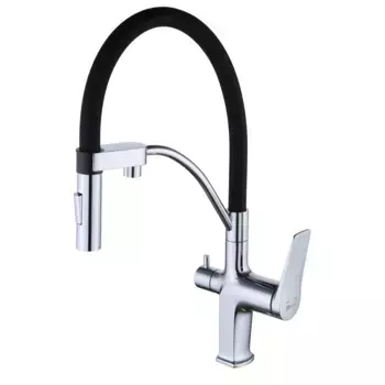 Смеситель для кухни Lemark Comfort LM3074C с гибким изливом, хром, черный