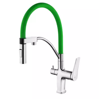 Смеситель для кухни Lemark Comfort LM3074C-Green с подключением к фильтру и гибким изливом хром, зеленый