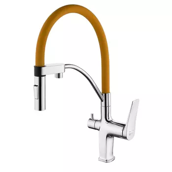 Смеситель для кухни Lemark Comfort LM3074C-Orange с подключением к фильтру и гибким изливом хром, оранжевый