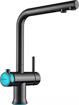 Смеситель для кухни Omoikiri Hotaru с подключением к фильтру темный хром, вороненная сталь, голубой
