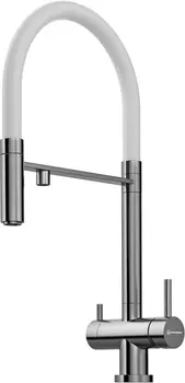 Смеситель для кухни Omoikiri Kanto с подключением к фильтру и гибким изливом сталь, белый