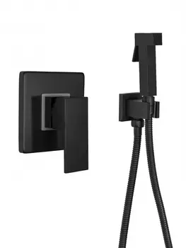Смеситель встраиваемый с гигиеническим душем Hansberge CUBITO H3070BL Черный матовый
