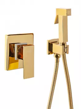 Смеситель встраиваемый с гигиеническим душем Hansberge CUBITO H3070GO Золото