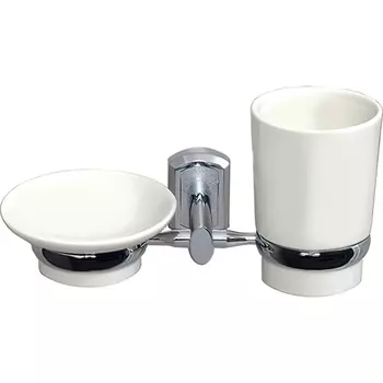 Стакан для зубных щеток и мыльница Wasserkraft хром - белый
