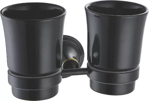 Стакан для зубных щеток подвесной Fixsen Luksor двойной черный, золото