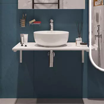 Столешница с раковиной DIWO Элиста 80 белый мрамор, с раковиной Moduo 40 RING