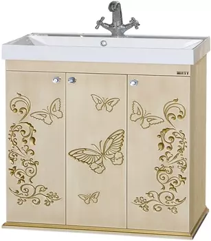 Тумба под раковину напольная Misty Бабочка 90 бежевая, патина