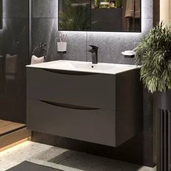 Тумба под раковину без столешницы BOND Cube T01807 80 подвесная, серая матовая