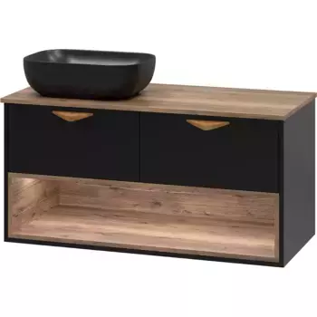 Тумба под раковину Brevita Bergen 105 черная матовая, дуб галифакс олово