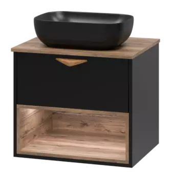 Тумба под раковину Brevita Bergen 60 подвесная, с подсветкой, дуб галифакс олово, черный