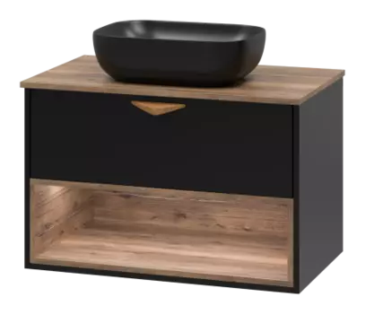 Тумба под раковину Brevita Bergen 80 подвесная, с подсветкой, дуб галифакс олово, черный