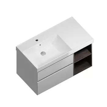 Тумба под раковину Kerama Marazzi Cubo 90 левая, белый/темное дерево
