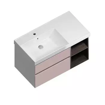 Тумба под раковину Kerama Marazzi Cubo 90 левая, мальва матовый/темное дерево (CU.90LhMAL)