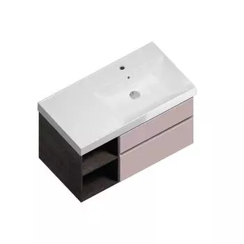 Тумба под раковину Kerama Marazzi Cubo 90 правая, мальва матовый/темное дерево