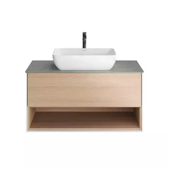 Тумба под раковину KERAMA MARAZZI Plaza Modern 100 подвесная, с ящиком и полкой, дуб виченца