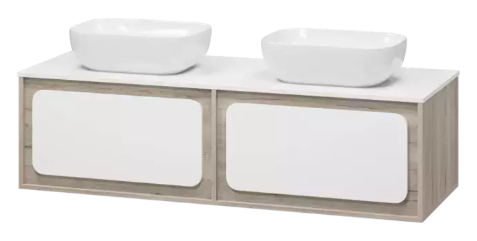 Тумба под раковину Misty Дубль 150 светлое дерево - белая