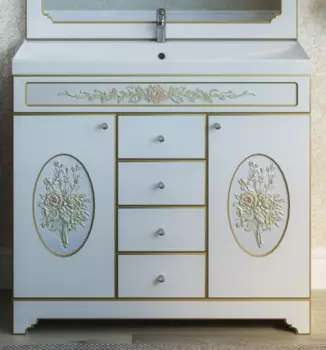 Тумба под раковину Misty Milano 80 белая патина с декором