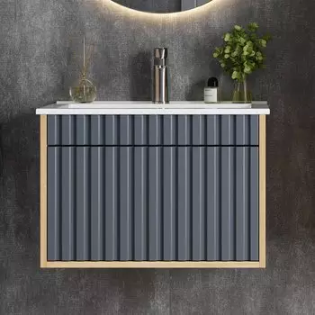 Тумба под раковину Onika Дайлер 60 подвесная, графит, дуб сонома