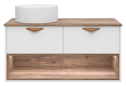 Тумба под раковину подвесная Brevita Bergen 105 с подсветкой белый матовый, светлое дерево белый, дуб галифакс олово